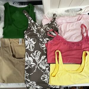 NEW Bundle Anthro J. Crew Multicolored Solid + Floral Basic Scoop Tank Tops XS/S